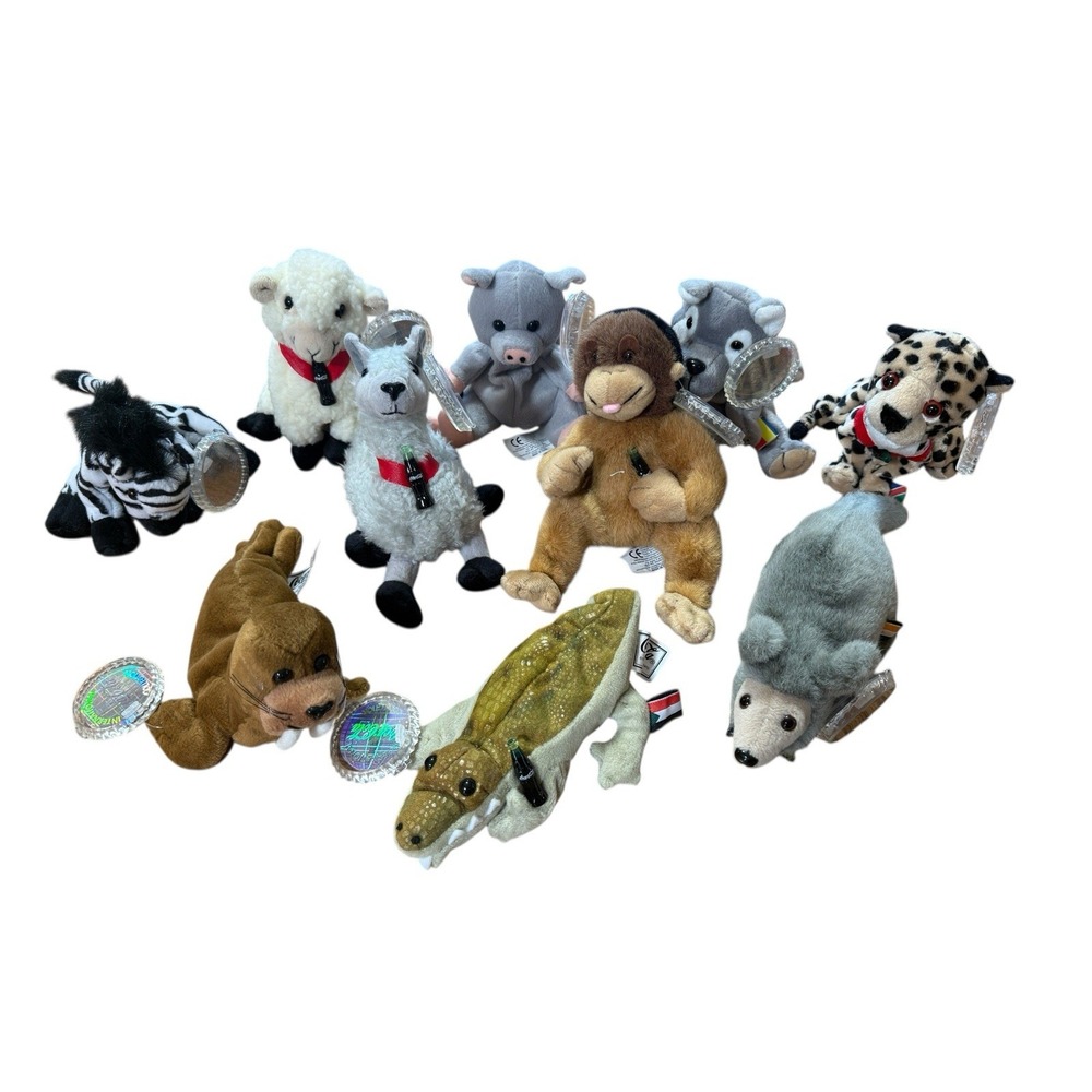10 Coca-Cola International Collection 1999 Bean Bag Animals Walrus Zebra New